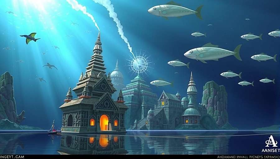 Anise Star Adventure Future Expansion Concept Concept art for upcoming Anise Star Adventure Andaman & Nicobar expansion showing underwater temples, marine creatures, and island landscapes