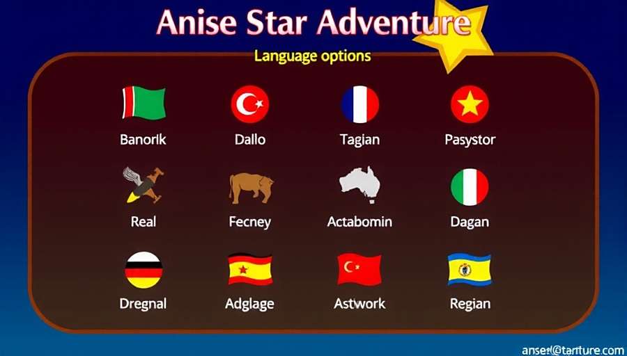 Anise Star Adventure Language Options Anise Star Adventure language selection screen displaying 14 language options with corresponding regional symbols