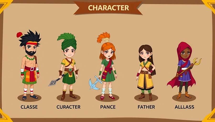 Anise Star Adventure Character Classes Anise Star Adventure character creation screen displaying the five character classes with traditional Indian attire and weapons